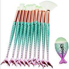 11 Pcs Soft Premium Synthetic For Foundation Ocean Beach Mermaid Tail Theme , Lbrush Blending Face Powder Blush Concealers Eyeshadow Travel Purse And More Brush Make Up Brushes Set Make Up Brushes Set, Brush Make Up, Beach Mermaid, Make Up Brushes, Travel Purse, Powder Blush, Sea Beach, Face Powder, Mermaid Tail