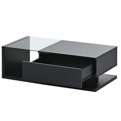 a black coffee table with two drawers on each side