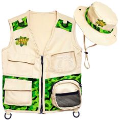 PRICES MAY VARY. 100% Polyester Imported 🦒 Let the Outdoor Adventure begin. This cute fun Kit will excite the Little Explorer in every child. Let your child's imagination run wild with this Park Ranger, Archeologist, Hunter, Adventurer, Costume and Dress Up. Encourages love of nature and wildlife. 🐅 VEST - Features durable washable fabric. Fun vibrant Jungle Print, pockets and D-rings for storing and carrying all essential items. Great for Hunting, Bird Watching, Fishing, Safari, Hiking, Campi Adventurer Costume, Toddler Fancy Dress, Camping Hat, Safari Outfit, Safari Kids, Cargo Vest, Safari Print, Kids Adventure, Park Ranger