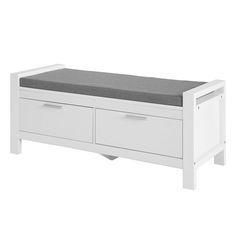 Haotian FSR74-W Hallway Storage Bench with Two Drawers and Padded Cushion Image 1 Hallway Storage Bench, Hallway Storage, Living Room Bench, Shoe Bench, Furniture Outlet Stores, Shoe Cabinet, Living Room Seating, Online Furniture Stores, Bench With Storage