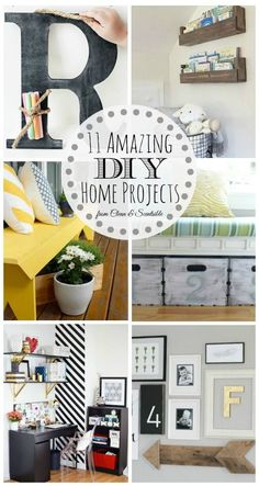 collage of images with the words 11 amazing diy home projects in black and white