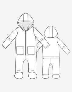 an illustration of a baby's and toddler's hooded onesuits