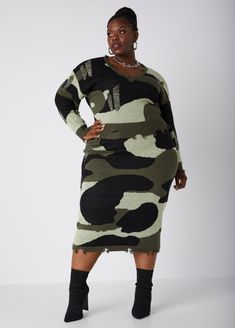 Our midaxi skirt makes the case for cozy fashion designed with a camo pattern and distressing that matches flawlessly with our sweater. Fall Fashion Plus Size, Sweater And Skirt Set, Sweater And Skirt, Midaxi Skirt, Sweater Plus Size, Camo Sweater, Plus Size Trendy, Plus Size Fall Fashion, Skirt Two Piece