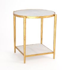 a white and gold side table on a white background