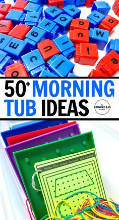 colorful plastic letters and numbers with the title 50 morning tub ideas