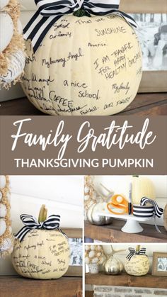 a collage of pumpkins with the words family grateful written on them and other pictures