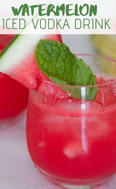 watermelon vodka cocktail with mint and cucumber garnish