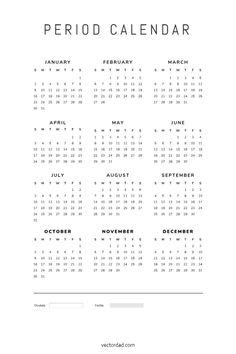 a calendar with the word period calendar in black and white, on a white background