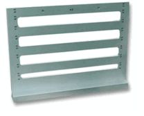 a metal shelf with four holes on the top and one hole at the bottom, for storing items