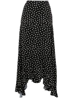 black/white polka dot print asymmetric design mid-rise A-line tiered skirt ankle-length asymmetric ruffle hem We've partnered with Good On You — an independent agency that rates how brands perform in relation to their impact on the planet, people and animals, with a multi-criteria rating simplified to a five points scale. In order to be awarded our conscious label, larger brands need to score a minimum of four out of five ('Good'), while smaller brands must score at least three out of five ('It's a start'). This item comes from a brand rated four out of five ('Good') by Good on You at the time it was added on FARFETCH. Please note, this is a brand-level rating and does not guarantee that this product is made with conscious materials. Learn more about what makes a product Conscious on our C Womens Pleated Skirt, Planet People, Versace Outfit, Yoko London, City Dress, Five Points, Summer Beach Wear, Asymmetrical Design, Tier Skirt