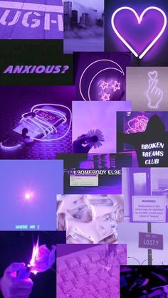 a collage of photos with neon lights