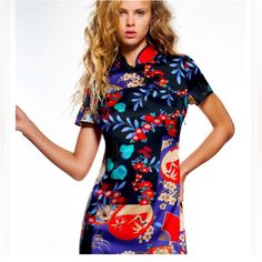 Nwt Zara Multicolored Chinese Traditional Frog Button Satin Mini Dress Size: M Fitted Multicolor Mini Dress With Buttons, Fitted Multicolor Dresses With Button Closure, Satin Mini Dress, Zara Black, Zara Dresses, Satin Dresses, Zara, Colorful Dresses, Black And Red