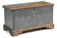 an old wooden box with writing on the front and bottom that says, sarah draper