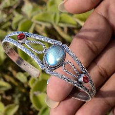 Blue Labradorite, Garnet Cut Bracelet 925 Sterling Silver Cuff Christmas Bangle Jewelry Photos, Fine Jewelry Bracelets, Blue Labradorite, Sterling Silver Cuff, Wire Work, Silver Cuff, Bracelets And Charms, Photo Jewelry, Labradorite