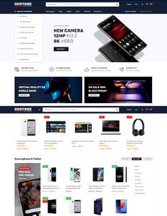 the storefront page is displayed with several different items on it, including cell phones and headphones