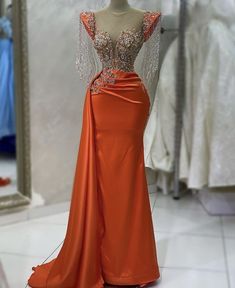 Matron Dresses, Orange Evening Dresses, Homecoming Outfit, Fancy Short Dresses, Nigerian Lace Styles Dress, Make A Dress, Ankara Dress Styles, Beautiful Evening Dresses, Lace Gown Styles