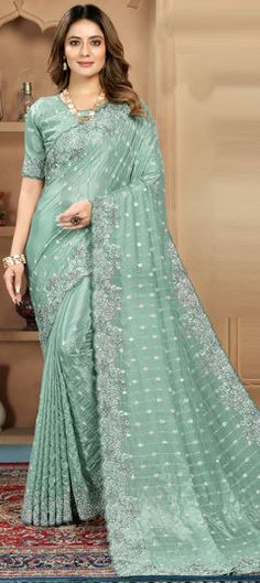 Green color Saree in Net fabric with Embroidered, Resham, Sequence, Thread work Anarkali Saree With Intricate Embroidery For Ceremony, Festive Saree With Intricate Embroidery For Ceremony, Festive Ceremony Saree With Intricate Embroidery, Bollywood Style Saree With Intricate Embroidery For Ceremony, Ceremony Embroidered Semi-stitched Saree, Ceremonial Saree With Intricate Embroidery, Semi-stitched Saree With Zari Work For Ceremony, Festive Ceremony Embroidered Saree Fabric, Festive Embroidered Saree Fabric For Ceremony