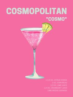 a pink poster with a cocktail in it