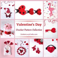 valentine's day crochet patterns collection with ladybugs and hearts on them