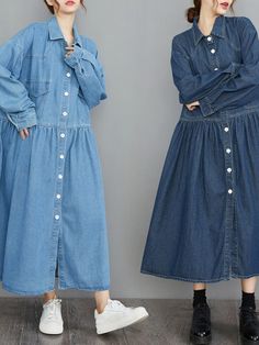 Details: Item Type: Dress Main Material: Denim Season: Spring, Autumn Style: Leisure, Daily Pattern Type: Solid Waist Type: Loose Fit Type: Loose fit/ Pullover Size: L Length: 108.00 cm/ 42.52 " Bust: 118.00 cm/ 46.46 " Shoulder: 53.00 cm/ 20.87 " Sleeve: 50.00 cm/ 19.69 " Size: XL Length: 110.00 cm/ 43.31 " Bust: 120.00 cm/ 47.24 " Shoulder: 54.00 cm/ 21.26 " Sleeve: 52.00 cm/ 20.47 " Non-stretch Blue Denim Button-up Dress, Oversized Dark Wash Denim Dress, Oversized Blue Denim Dress, Oversized Denim Blue Denim Dress, Indigo Long Sleeve Denim Dress With Pockets, Blue Chambray Denim Dress With Relaxed Fit, Blue Chambray Denim Dress In Relaxed Fit, Blue Chambray Denim Dress - Relaxed Fit, Non-stretch Long Sleeve Denim Dress