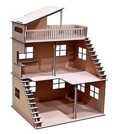 a paper model of a two story house with balconies on the second floor