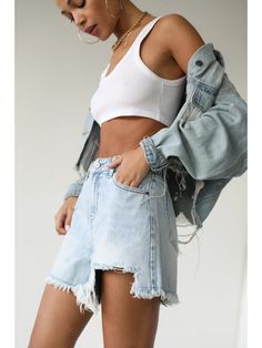 The comfiest denim shorts to wear with EVERYTHING this Spring/Summer are here! - Light Wash denim featuring distressing across the front and back - Fit true to size - Model is 6'1" wearing a size Large in first photos & Model is in a size small in last photos - Fabric: 60% Cotton 37% Polyester 3% Spandex * due to screens and filters colors may vary slightly to photos * Ripped Cotton Jean Shorts For Summer, Summer Cotton Ripped Jean Shorts, Summer Cotton Ripped Shorts, Ripped Light Wash Cotton Shorts, Light Wash Ripped Cotton Shorts, Ripped Medium Wash Cotton Shorts, Ripped Cutoff Denim Shorts, Ripped Denim Cutoff Shorts, Ripped Cutoff Medium Wash Shorts