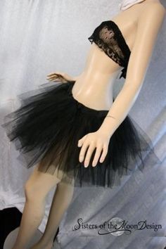 "Need something special for the bride at her bachelorette party? Tutus are a huge hit to have for the bridal party to stand out on that special night! These tutus are also great for engagement photoshoots, birthday photos, club nights, goth attire, and halloween costumes. This tutu is handmade from a black, 12\" long, 25yards roll of soft bridal tulle. The roll is tightly machine gathered. I double the tulle to create two layers to give the tutu some volume. Then the tutu is serged and sewn to t Goth Attire, Adult Tutu Skirt, Sisters Of The Moon, Black Tutu Skirt, Poofy Skirt, Gonna In Tulle, Ballerina Dance, Black Tutu, Ballerina Dancing