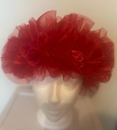 Organza ribbon headband.  "This is not a full hat, it's a headband." Red Summer Event Headpiece, Red Headpieces With Handmade Flowers, Adjustable, Ribbon Headbands, Organza Ribbon, Christmas Deals, Fascinator, Headpiece, Caps Hats, Accessories Hats