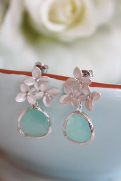 Silver Earrings Floral Earrings Mint Earrings by AvaHopeDesigns Delicate Handmade Earrings For Bridesmaids, Delicate Sterling Silver Earrings For Bridesmaids, Delicate Silver Earrings For Bridesmaid Gift, Sterling Silver Earrings For Bridesmaid Gift, Handmade Silver Earrings For Bridesmaid Gift, Dainty Green Earrings For Wedding, Delicate Green Flower Earrings For Wedding, Earrings Tiffany, Wedding Bridesmaid Gifts