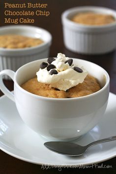 there is a bowl of chocolate chip mug cake