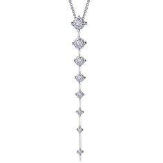 This 0.66 carat total weight elegant drop necklace is set with Lafonn's signature Lassaire simulated diamonds in sterling silver bonded with platinum and drops a dazzling (or dizzingly?) 2 inches. Necklace dangles approximately 2 inches Includes necklace box Ships fully insured to point of delivery Necklace Box, Drop Necklace, Diamond Jewelry, Platinum, Diamonds, Ships, Sterling Silver, Silver