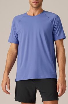 Stretchy moisture-wicking fabric keeps up with you at any intensity in a T-shirt sporting 50+ sun protection and GoldFusion anti-odor technology. 28" length (size Medium) Crewneck Short sleeves UPF 50+ sun protection Antimicrobial fabric engineered to inhibit the growth of odor-causing germs Moisture-wicking fabric engineered for dryness and comfort 90% recycled polyester, 10% elastane or 56% nylon, 33% polyester, 11% elastane Machine wash, tumble dry Imported Casual Blue Breathable T-shirt, Blue Technical Workout T-shirt, Blue Summer Gym T-shirt, Blue Technical Sports T-shirt, Moisture-wicking Short Sleeve T-shirt With 4-way Stretch, Blue Short Sleeve T-shirt For Outdoor, Short Sleeve Activewear For Outdoor Summer Activities, Casual Breathable Blue T-shirt, Sporty Go-dry T-shirt For Summer