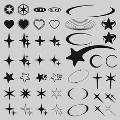 a collection of different shapes and sizes of stars on a gray background with black ink