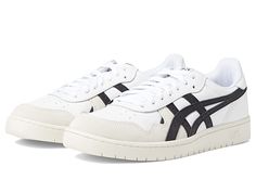 ASICS Sportstyle Japan S - Men's Shoes : White/Black 5 : Heritage style and classic sportiness meet with the ASICS Tiger Japan S sneakers. Casual shoes with leather uppers in a low-top silhouette. Perforated toe box and side panels for added airflow. Lace-up closure for a custom fit. Padded tongue and collar. Breathable textile lining. Padded footbed. Flexible rubber outsole. Imported. Measurements: Heel Height: 1 1 4 in Weight: 14.4 oz Platform Height: 3 4 in Product measurements were taken using size 11, width D - Medium. Please note that measurements may vary by size. Classic Lace-up Custom Sneakers For Sports, White Lace-up Walking Shoes For Streetwear, White Running Shoes With Contrast Sole For Sports, Classic Sports Sneakers With Laces, Classic Lace-up Running Shoes With Boost Midsole, White Low-top Running Shoes With Rubber Sole, Classic Low-top Running Shoes With Laces, White Low-top Athleisure Sneakers, Classic Skate Shoes With Rubber Sole For Light Sports