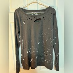 Sweatshirt Is So Cute! Has Paint Splatters And Hole Distressing. Never Worn, But Doesn’t Have Tags On It. Runs A Little Big. Casual Spring Tops With Paint Splatter, Casual Paint Splatter Top For Spring, Casual Relaxed Fit Tops With Paint Splatter, Casual Paint Splatter Tops Relaxed Fit, Ripped Grunge Tops For Fall, Casual Black Top With Paint Splatter, Black Paint Splatter Crew Neck Top, Distressed Sweatshirt, Paint Splatters