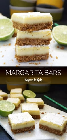 margarita bars stacked on top of each other with limes