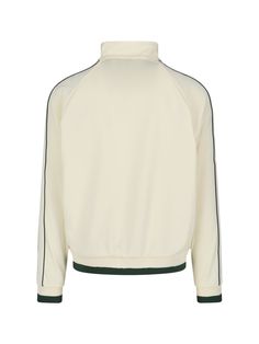 AWAKE NY 'Star A' jacket in cream fabric with contrast details, high neck, zip closure, two front pockets, logo embroidery on the front, ribbed trims, straight hem. Composition: 100% Polyester White Turtleneck Outerwear With Ribbed Collar, White Track Jacket With Ribbed Collar For Winter, Sporty White Outerwear With Ribbed Collar, Sporty Funnel Neck Outerwear With Ribbed Collar, White Turtleneck Outerwear With Ribbed Cuffs, White Half-zip Outerwear With Ribbed Cuffs, Casual Cream Long Sleeve Track Jacket, Sporty Beige Outerwear With Ribbed Cuffs, Beige Sporty Outerwear With Ribbed Cuffs