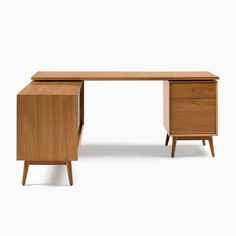 an office desk with two drawers and a cabinet on one side, against a white background