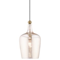 a glass light hanging from a ceiling fixture