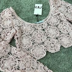 Brand New, Tags Attached Light Pink Crochet Crop Top Zara Fitted Crochet Tops, Zara Fitted Bohemian Crochet Top, Fitted Pink Crochet Lace Crop Top, Zara Bohemian Crochet Top, Zara Beige Crochet Lace Top, Crop Long Sleeve, Pink Crochet, Crochet Crop, Crochet Crop Top