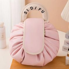 Sidifu Luxe Gathered Purse Chic Handheld Cosmetic Bag For Travel, Large Capacity Tote Cosmetic Bag For Shopping, Pink Foldable Bag For Daily Use, Portable Pouch Cosmetic Bag, Portable Cosmetic Bag For Shopping, Foldable Shoulder Bag For Shopping, Catalog Bag, Toiletries Organization, Makeup Pouch