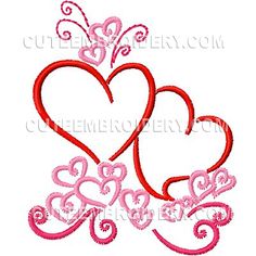 three hearts with swirls and scrolls in the shape of two hearts on white background