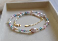 Beaded Necklace With Baroque Pearl Gemstone Freshwater - Etsy Pastel Necklace, Pearl Pink, Great Gifts For Women, Pearl Gemstone, How To Make Shorts, Colourful Necklace, Pink Quartz, Beaded Choker, Wedding Bracelet