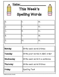 this week's spelling words worksheet