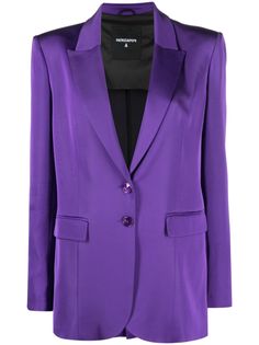 electric purple peak lapels front button fastening two front flap pockets long sleeves straight hem American rear vent Electric Purple, Joker Costume, Purple Blazer, Versace Outfit, Yoko London, Iconic Bags, Long Sleeve Blazers, Ballet Flat Shoes, Ski Wear