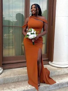 Unique Orange Mermaid Wedding Guest Dress Fall Long Beach Formal Bridesmaid Dresses - MyChicDress Bridemaid Dress Designs, Braidmaids Dress, Moh Dress, Formal Bridesmaid Dresses, Bride Maids, Orange Mermaid, Beach Formal, Traditional Weddings, Wedding Braids