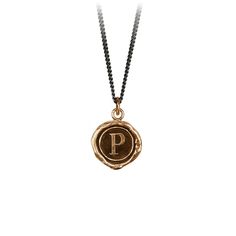 Pyrrha Initial P Talisman Necklace Bronze Initial P, Talisman Necklace, Antique Wax, Initial D, Carbon Neutral, Branded Gifts, Vancouver Canada, Recycled Sterling Silver, Magpie