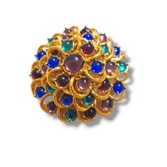 Add A Touch Of Vintage Glamour To Your Outfit With This Exquisite Monet Brooch. Crafted With Mogul Gripoix And Gold Tone Metal, This Brooch Features Multicolor Cabochons Arranged In A Dome Shape. Perfect For Adding A Pop Of Color To Any Ensemble, This Brooch Is A Must-Have For Any Vintage Jewelry Collector. The Brand Monet Is Known For Its Quality Craftsmanship And Timeless Designs, Making This Brooch A Great Addition To Any Jewelry Collection. Multicolor Round Brooch Jewelry, Formal Multicolor Gemstone Brooches, Unique Multicolor Cabochon Brooches, Elegant Multicolor Jeweled Brooches, Monet Jewelry, Vintage Monet, Vintage Glamour, Gold Tone Metal, Timeless Design