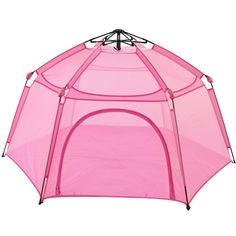 a pink tent that is open and closed