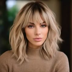 Hair Styles With A Fringe, Blonde Shoulder Length Hair With Fringe, Medium Length With Fringe Bangs, Medium Layered Bob With Curtain Bangs, Medium Length Haircut With Bangs Blonde, Medium Length Haircut Blonde Bangs, 38 Year Old Hairstyle, Shoulder Length Hair For Women Over 50 With Bangs, Best Bangs For Round Face Over 40